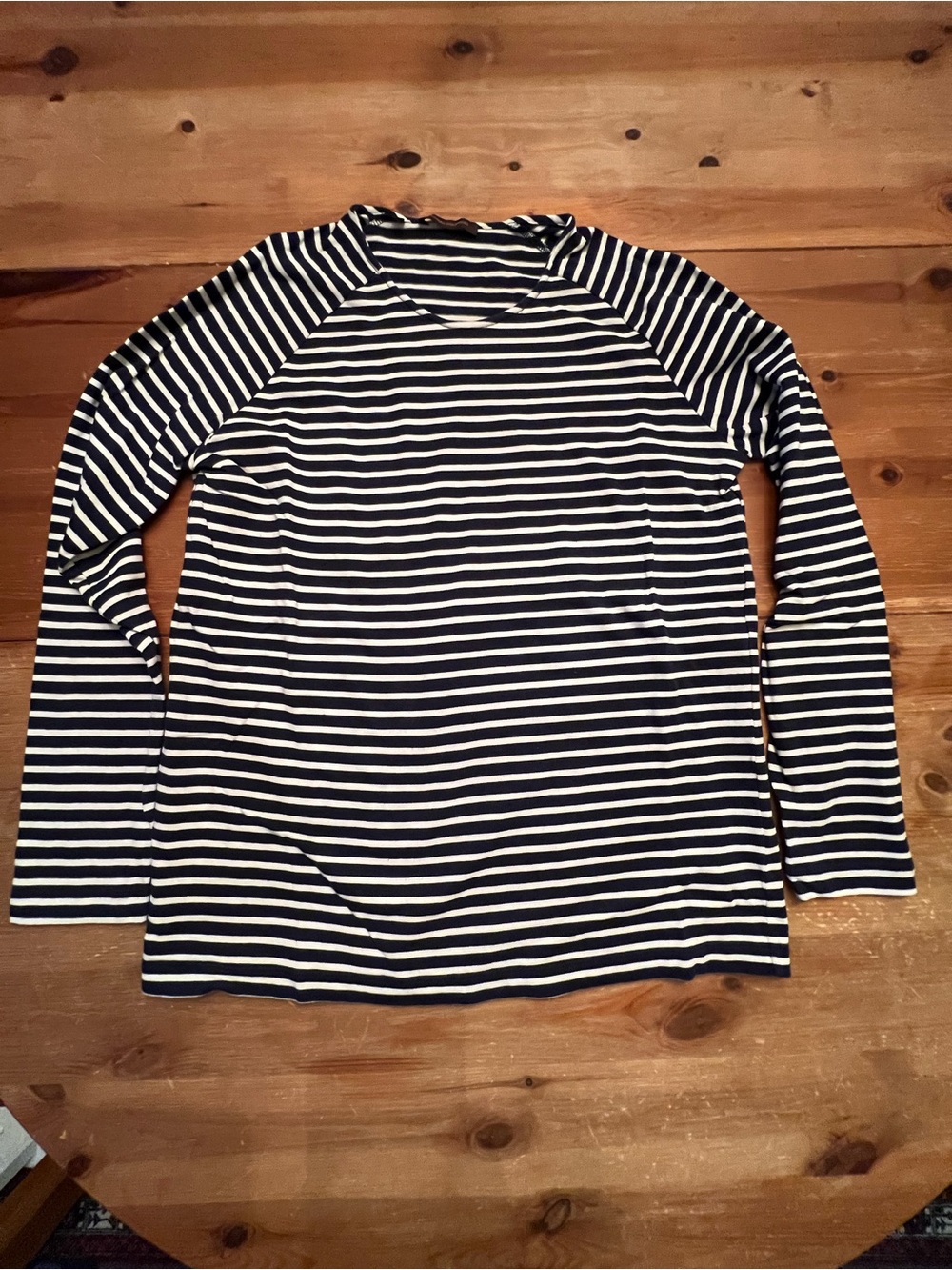 Adolfo Dominguez Navy and White Striped Long Sleeve Tee